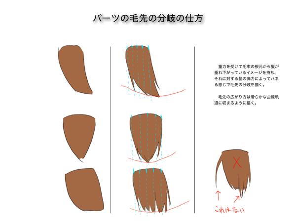 パーツの毛先の分岐の仕方